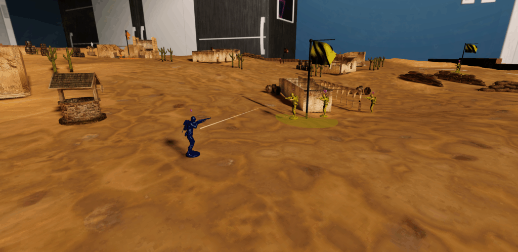 Two soldiers in combat in a desert bastion in Mobile Soldiers: Plastic Army.