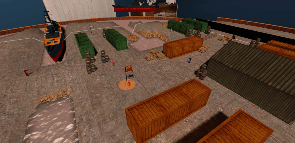 On overview of the Dockyard arena in Mobile Soldiers: Plastic Army.