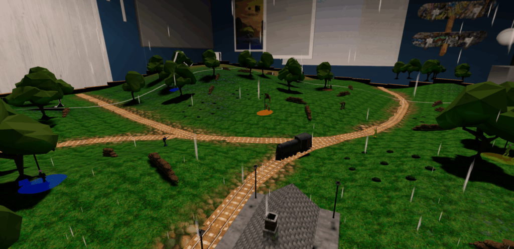 A train travelling through the arena in Mobile Soldiers: Plastic Army.